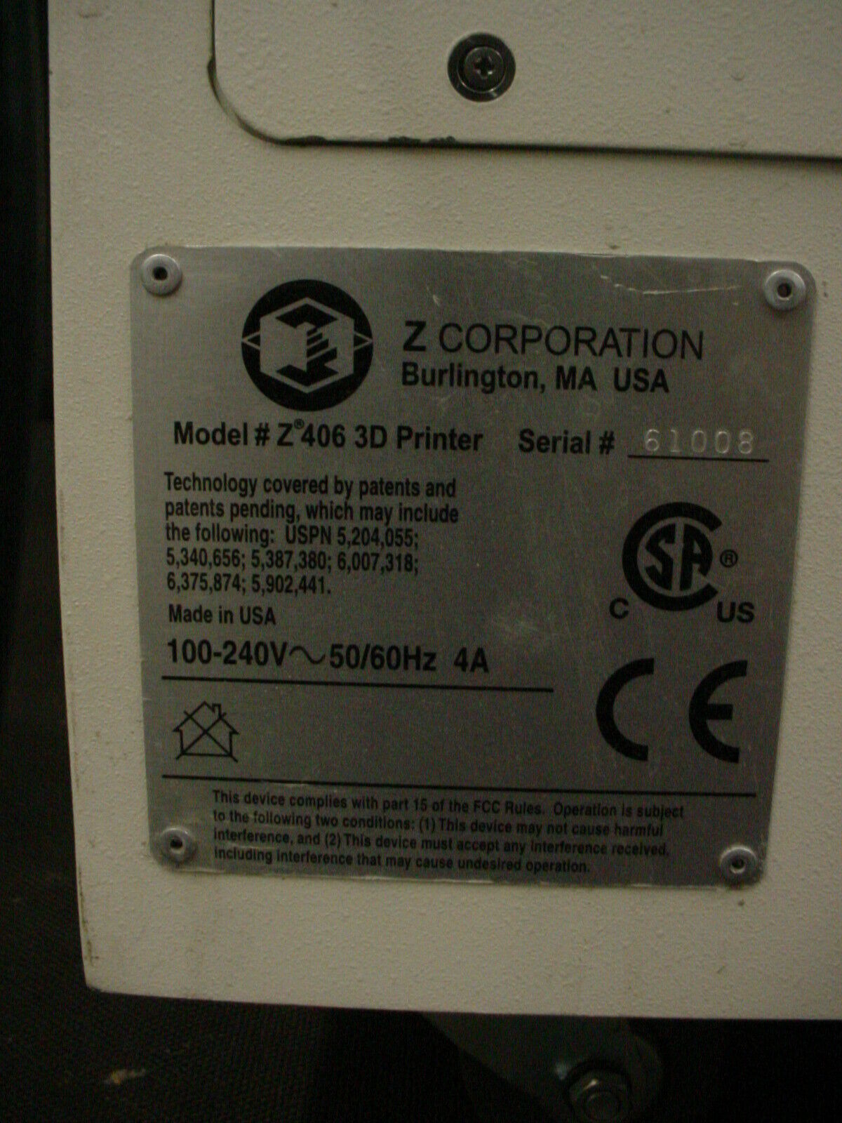 ZCorp ZPrinter Z406 Powder Full Color 3D Printer Z-406 - 60eca1406854b6D1fccee8eD